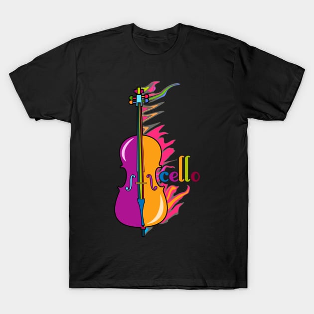 Fun, Colorful Cello T-Shirt by evisionarts